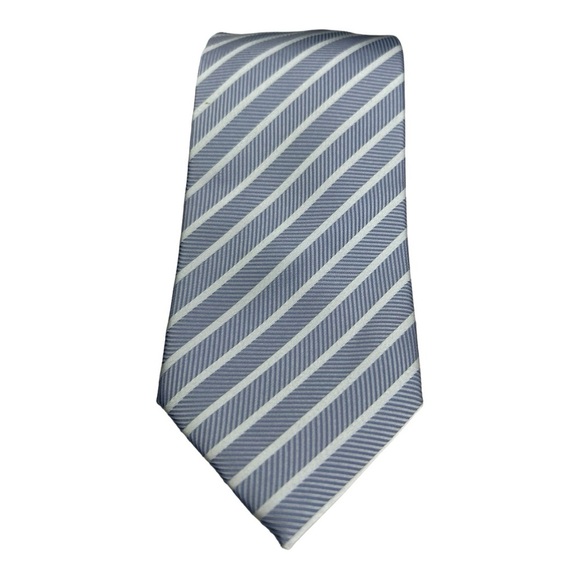 HAINES & BONNER Of London Handmade Silk Tie Blue and White Stripes. New - Picture 7 of 12